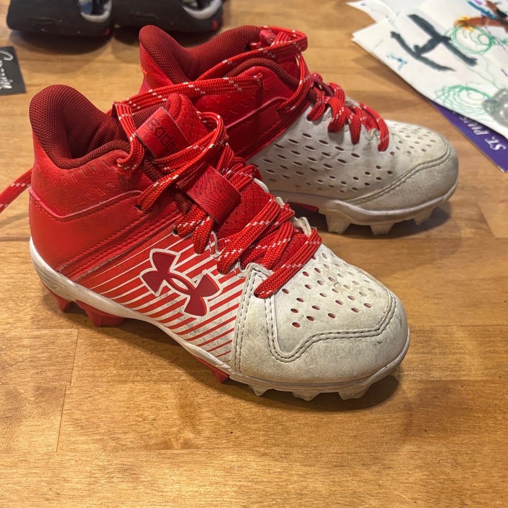 Under Armour Kids Red and White baseball cleats